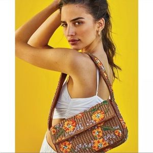 STAUD tommy orange floral beaded handbag